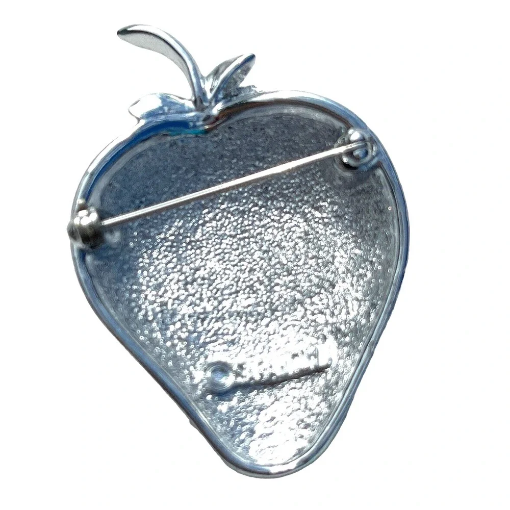 Bright Vintage‎ Signed Sarah Coventry Sparkling Silver Toned Strawberry Brooch